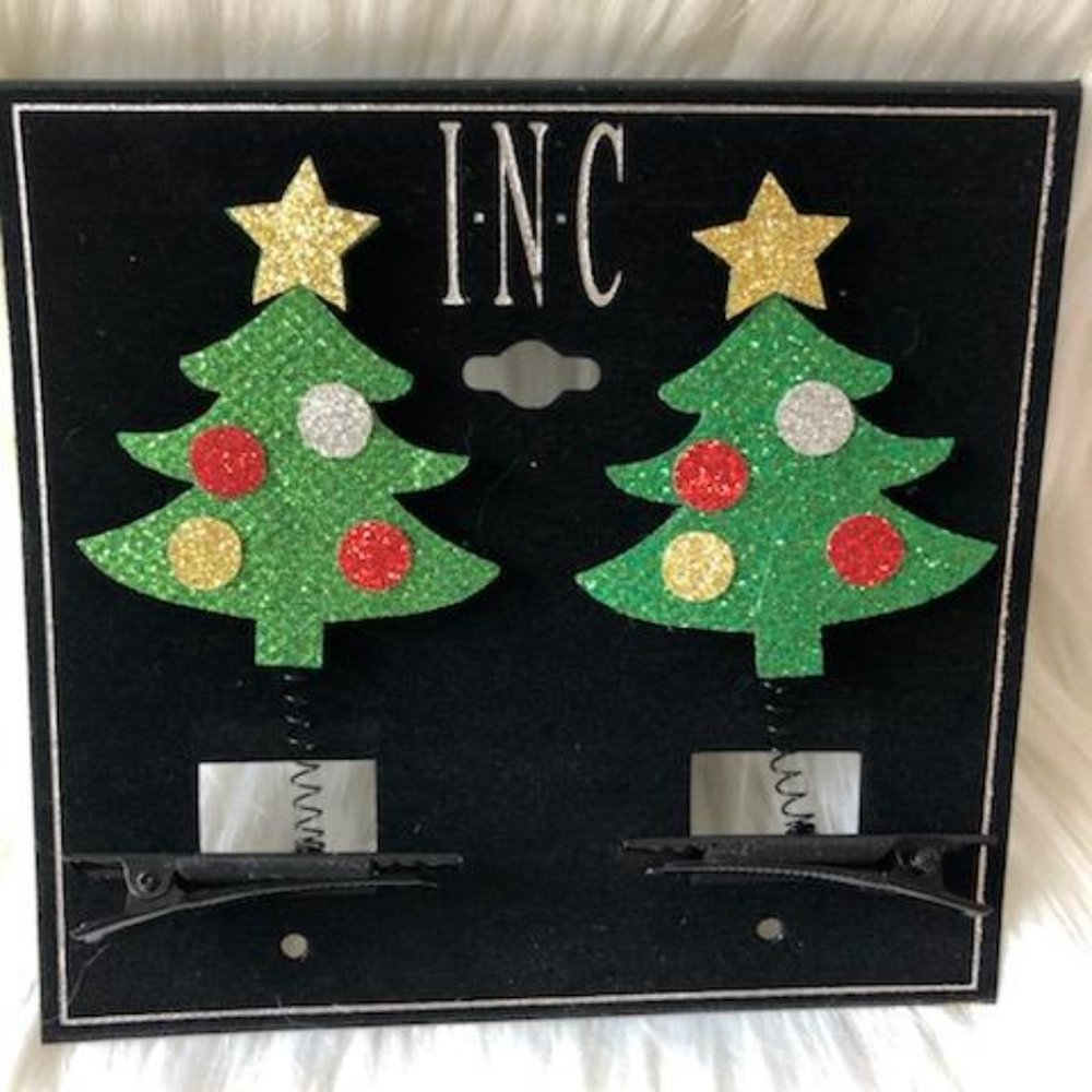 INC Christmas Tree Hair Clip Set